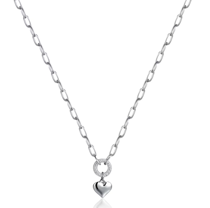 Collana Luca Barra Donna Acciaio Ciondolo Cuore Cerchio Cristalli _CK1794