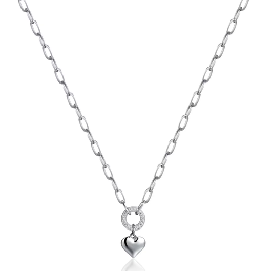 Collana Luca Barra Donna Acciaio Ciondolo Cuore Cerchio Cristalli _CK1794