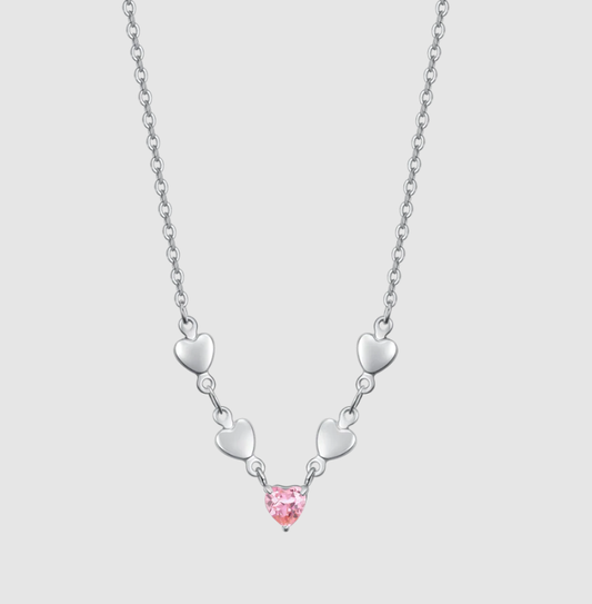 Collana Luca Barra Donna Acciaio Cuori Alternati e Zircone Rosa _CK2076