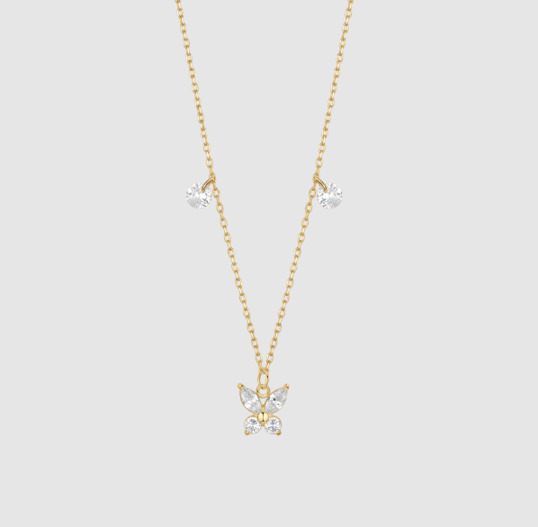 Collana Luca Barra Donna Acciaio Dorato Pendente Farfalla Zirconi Bianchi _CK2200