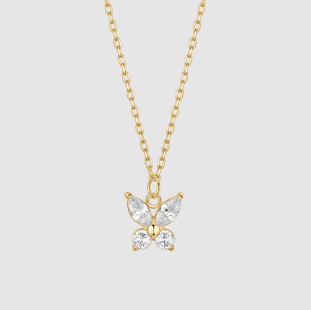 Collana Luca Barra Donna Acciaio Dorato Pendente Farfalla Zirconi Bianchi _CK2200