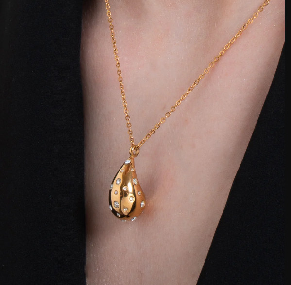 Collana Luca Barra Donna Acciaio Dorato Pendente Goccia con Cristalli Bianchi _CK2100