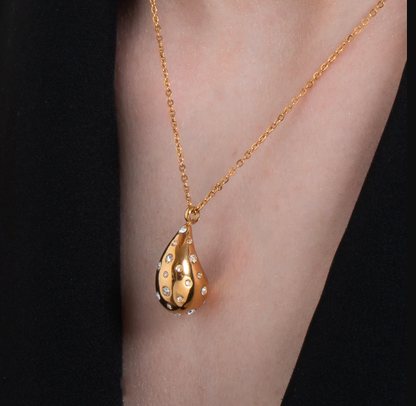 Collana Luca Barra Donna Acciaio Dorato Pendente Goccia con Cristalli Bianchi _CK2100
