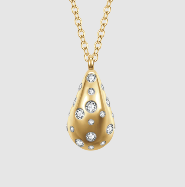 Collana Luca Barra Donna Acciaio Dorato Pendente Goccia con Cristalli Bianchi _CK2100