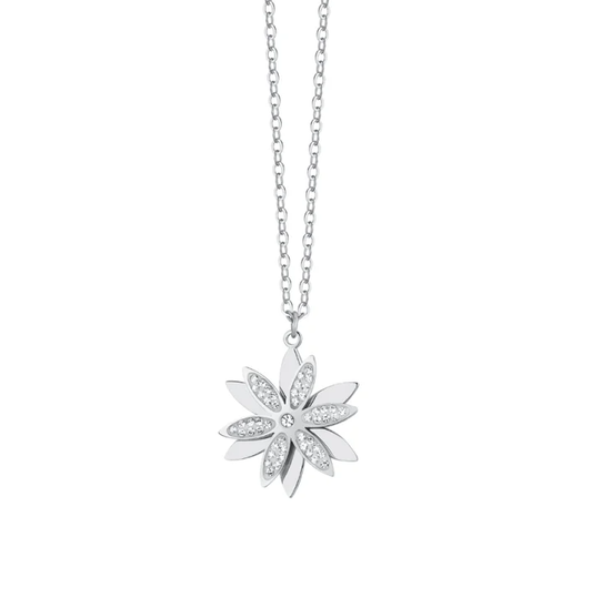 Collana Luca Barra Donna Acciaio Fiore Girevole Cristalli Bianchi _CK2016