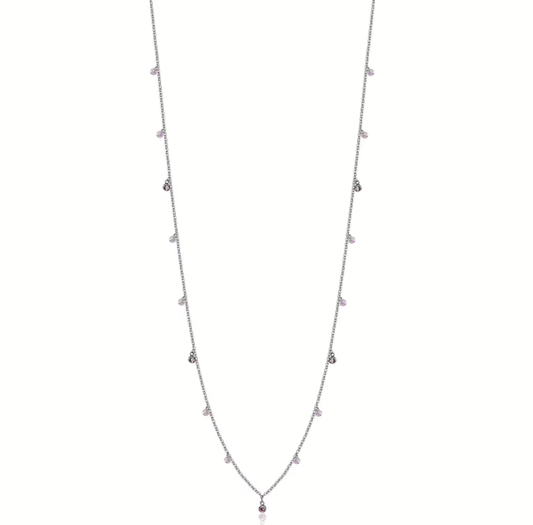 Collana Luca Barra Donna Acciaio Lunga con Cristalli Rosa _CK1982