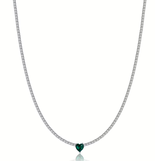 Collana Luca Barra Donna Acciaio Modello Tennis Con Cuore Centrale Verde _CK1940
