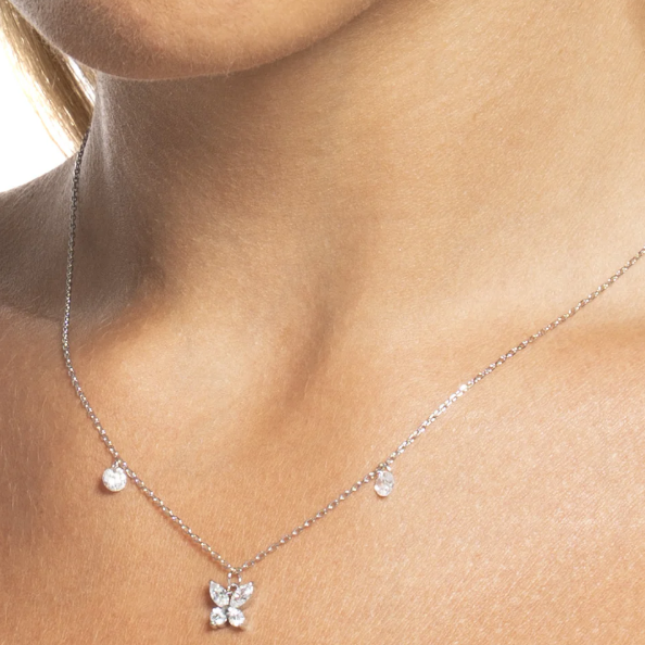 Collana Luca Barra Donna Acciaio Pendente Farfalla Zirconi Bianchi _CK2199