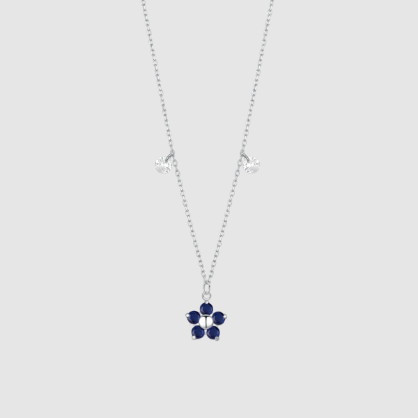 Collana Luca Barra Donna Acciaio Pendente Fiore Zirconi Blu _CK2196