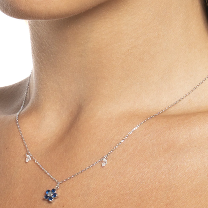 Collana Luca Barra Donna Acciaio Pendente Fiore Zirconi Blu _CK2196