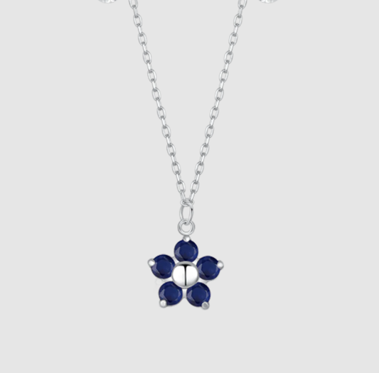 Collana Luca Barra Donna Acciaio Pendente Fiore Zirconi Blu _CK2196
