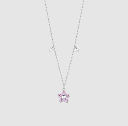 Collana Luca Barra Donna Acciaio Pendente Fiore Zirconi Rosa _CK2195
