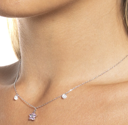 Collana Luca Barra Donna Acciaio Pendente Fiore Zirconi Rosa _CK2195