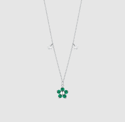Collana Luca Barra Donna Acciaio Pendente Fiore Zirconi Verdi _CK2197