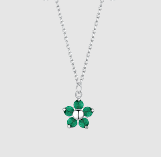 Collana Luca Barra Donna Acciaio Pendente Fiore Zirconi Verdi _CK2197
