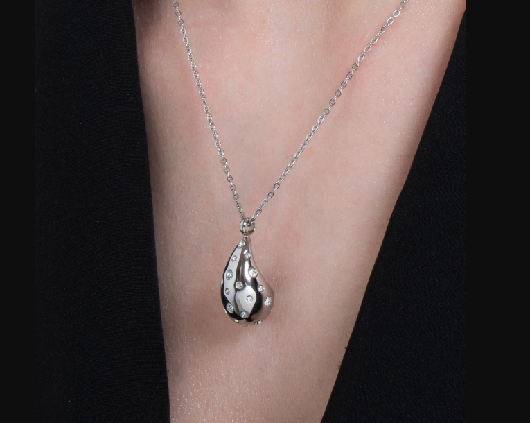 Collana Luca Barra Donna Acciaio Pendente Goccia con Cristalli Bianchi _CK2099