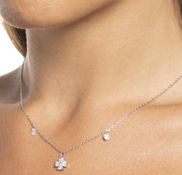 Collana Luca Barra Donna Acciaio Pendente Quadrifoglio Zirconi Bianchi _CK2201