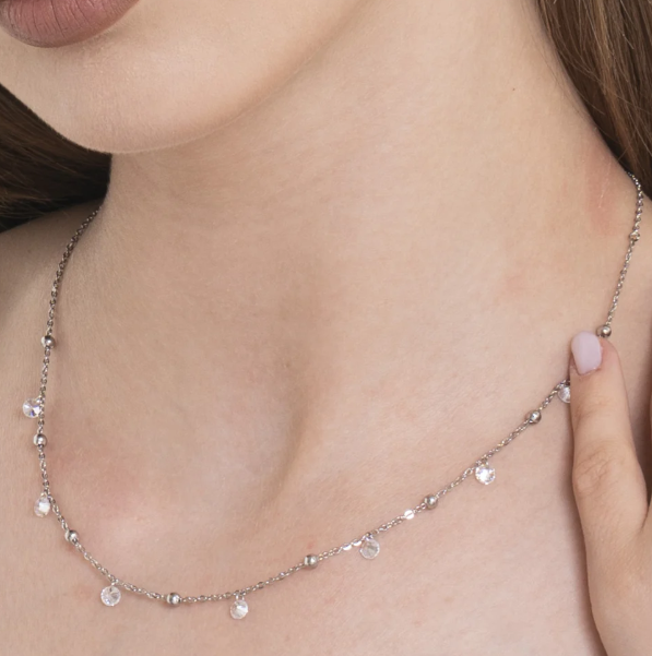 Collana Luca Barra Donna Acciaio Pendenti Zirconi Bianchi _CK2181