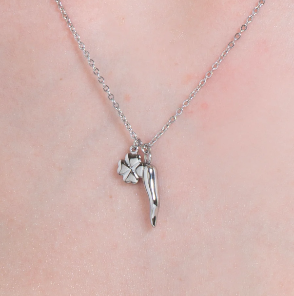 Collana Luca Barra Donna Acciaio Pendente Corno e Quadrifoglio _CK2083