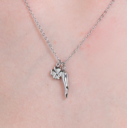 Collana Luca Barra Donna Acciaio Pendente Corno e Quadrifoglio _CK2083