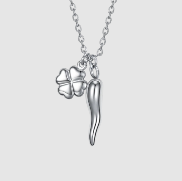 Collana Luca Barra Donna Acciaio Pendente Corno e Quadrifoglio _CK2083