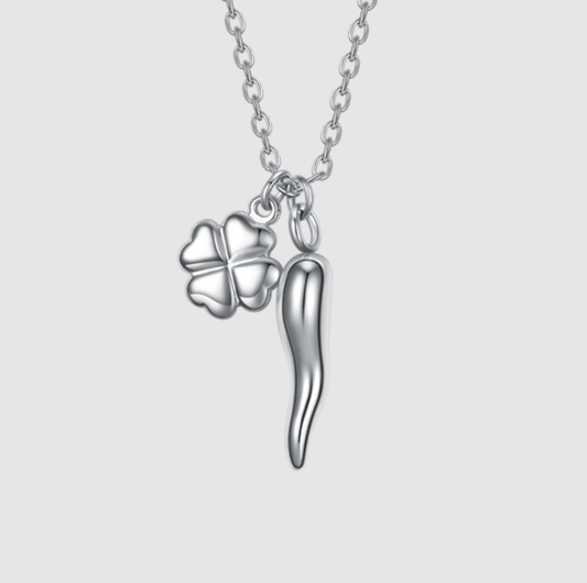 Collana Luca Barra Donna Acciaio Pendente Corno e Quadrifoglio _CK2083