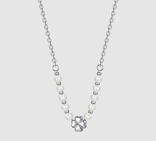Collana Luca Barra Donna Acciaio Perle Bianche e Quadrifoglio _CK2073