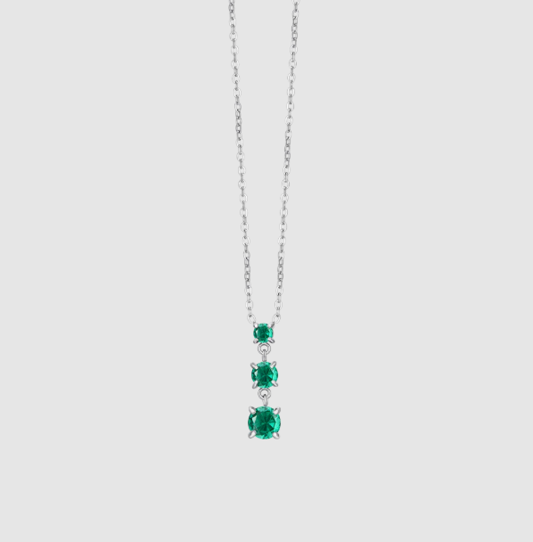 Collana Luca Barra Donna Acciaio Silver Pendente 3 Zirconi Verdi _CK2164
