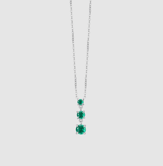 Collana Luca Barra Donna Acciaio Silver Pendente 3 Zirconi Verdi _CK2164