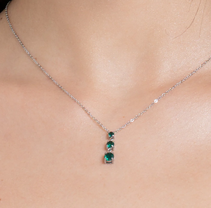 Collana Luca Barra Donna Acciaio Silver Pendente 3 Zirconi Verdi _CK2164