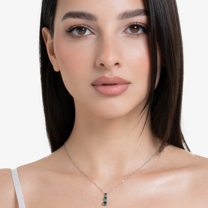 Collana Luca Barra Donna Acciaio Silver Pendente 3 Zirconi Verdi _CK2164