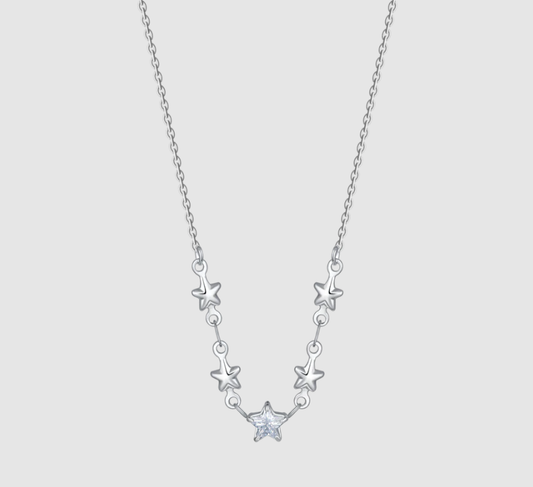 Collana Luca Barra Donna Acciaio Stelline Alternate e Zircone Bianco _CK2075
