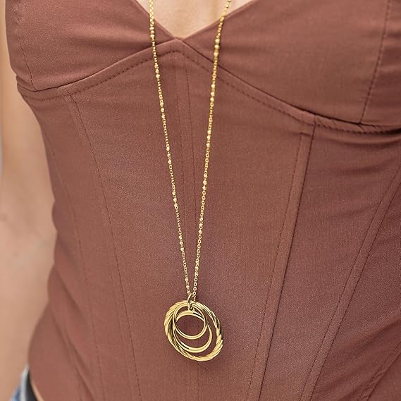 Collana Lunga Brosway Donna Acciaio Dorata Pendente Cerchi Intrecciati _BAY07