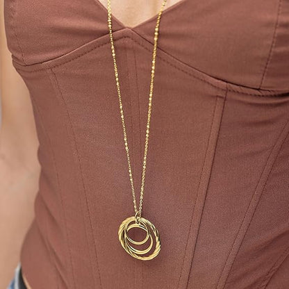 Collana Lunga Brosway Donna Acciaio Dorata Pendente Cerchi Intrecciati _BAY07