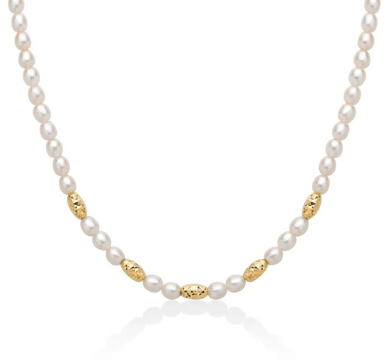Collana Miluna Donna Argento 925 Boule Ovali Sfaccettate Placcate Oro Giallo Perle 4-4,5 _PCL6648G