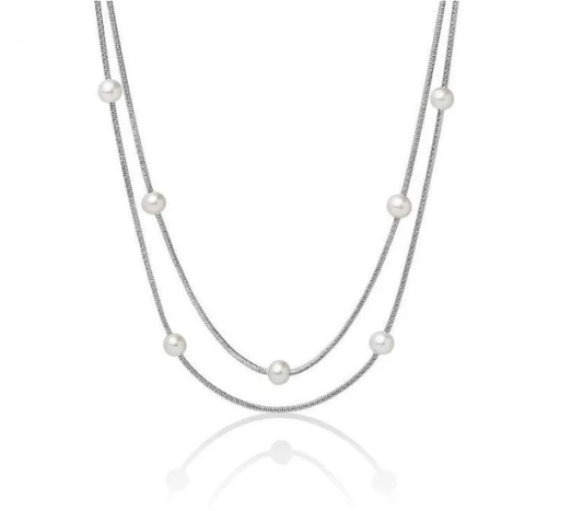 Collana Miluna Donna Argento 925 Doppio Filo Perle 6,5-7 mm _PCL5625