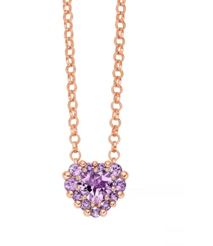 Collana Miluna Donna Argento 925 Placcato Oro Rosa Ametista Viola Taglio Cuore _CLD4803