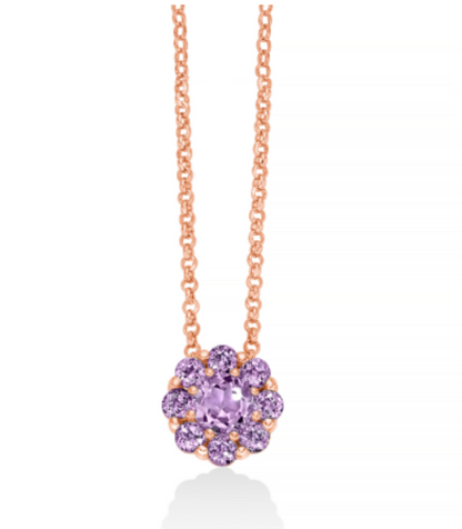 Collana Miluna Donna Argento 925 Placcato Oro Rosa Ametista Viola Taglio Tondo_CLD4797