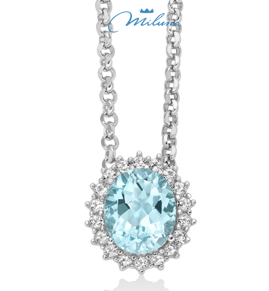 Collana Miluna Donna Argento 925 Topazio Azzurro Naturale Taglio Ovale _CLD4833