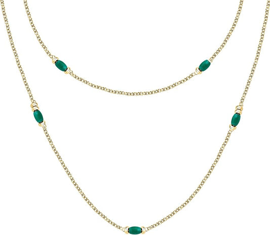 Morellato Damen-Halskette Stahl Gold 90 cm Grüner Achat _SAXQ01 