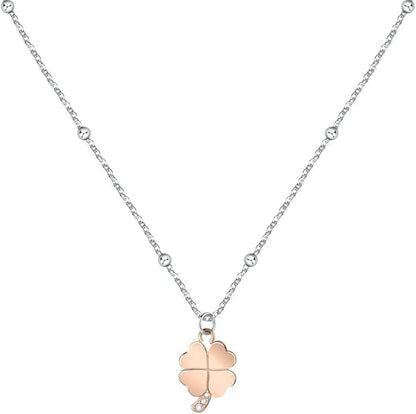 Collana Morellato Donna Acciaio Pendente Quadrifoglio Oro Rosa Cristalli _SAUY05