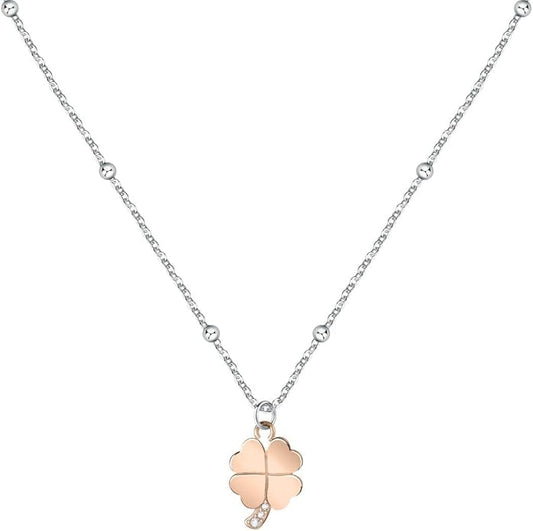 Morellato Damen-Halskette aus Stahl mit vierblättrigem Kleeblatt-Anhänger und Roségold und Kristallen _SAUY05 