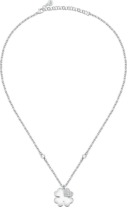 Morellato Damen-Halskette aus silbernem Stahl mit vierblättrigem Kleeblatt-Anhänger und Kristallen _SATQ09