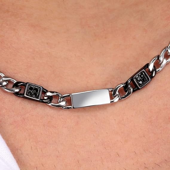 Collana Morellato Uomo Acciaio Catena Cristalli Neri _SATX01