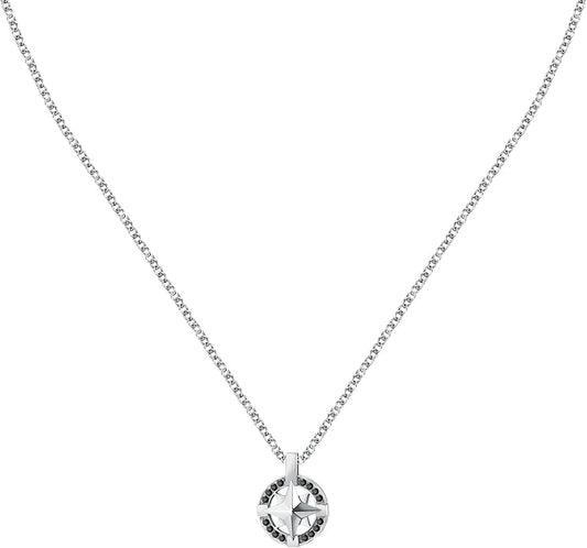 Collana Morellato Uomo Acciaio Pendente Rosa dei Venti Cristalli Neri _SAHB14