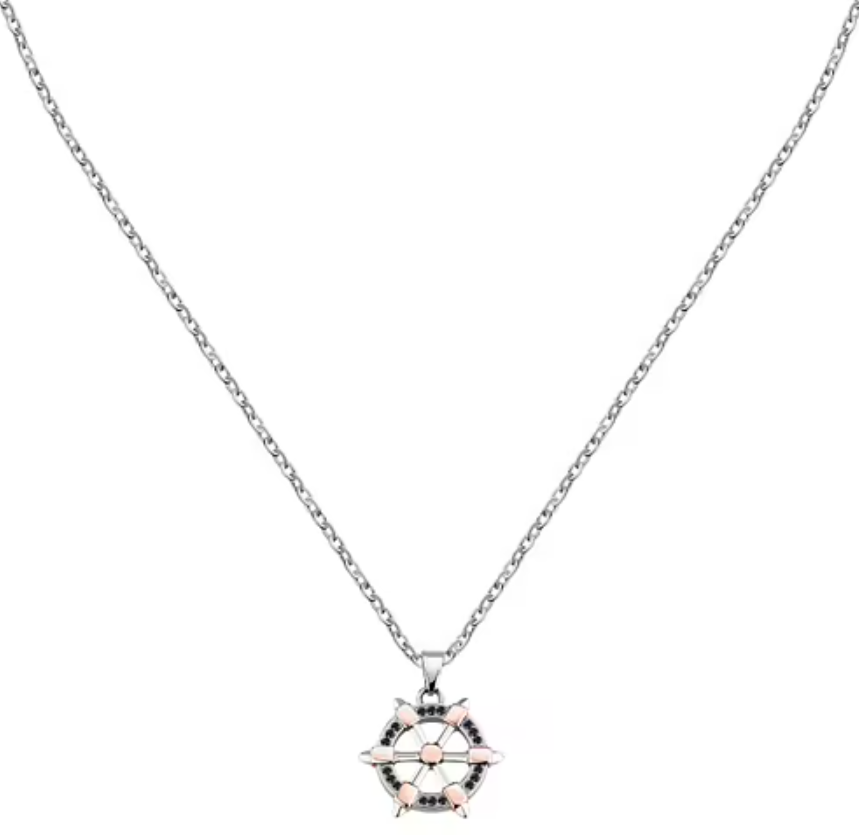 Collana Morellato Uomo Acciaio Pendente Timone Oro Rosa e Cristalli Neri _SAHB17