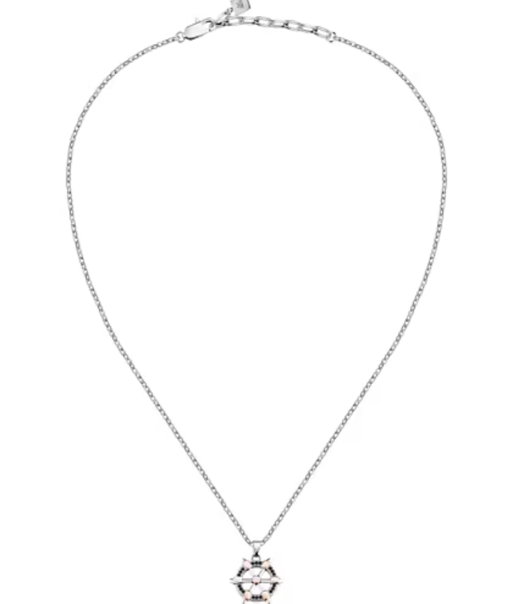 Collana Morellato Uomo Acciaio Pendente Timone Oro Rosa e Cristalli Neri _SAHB17