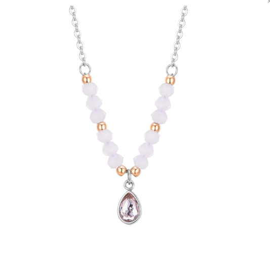 Collana Luca Barra Donna Acciaio Agata Rosa e Sfere Color. Rame Cristallo Goccia _CK1987