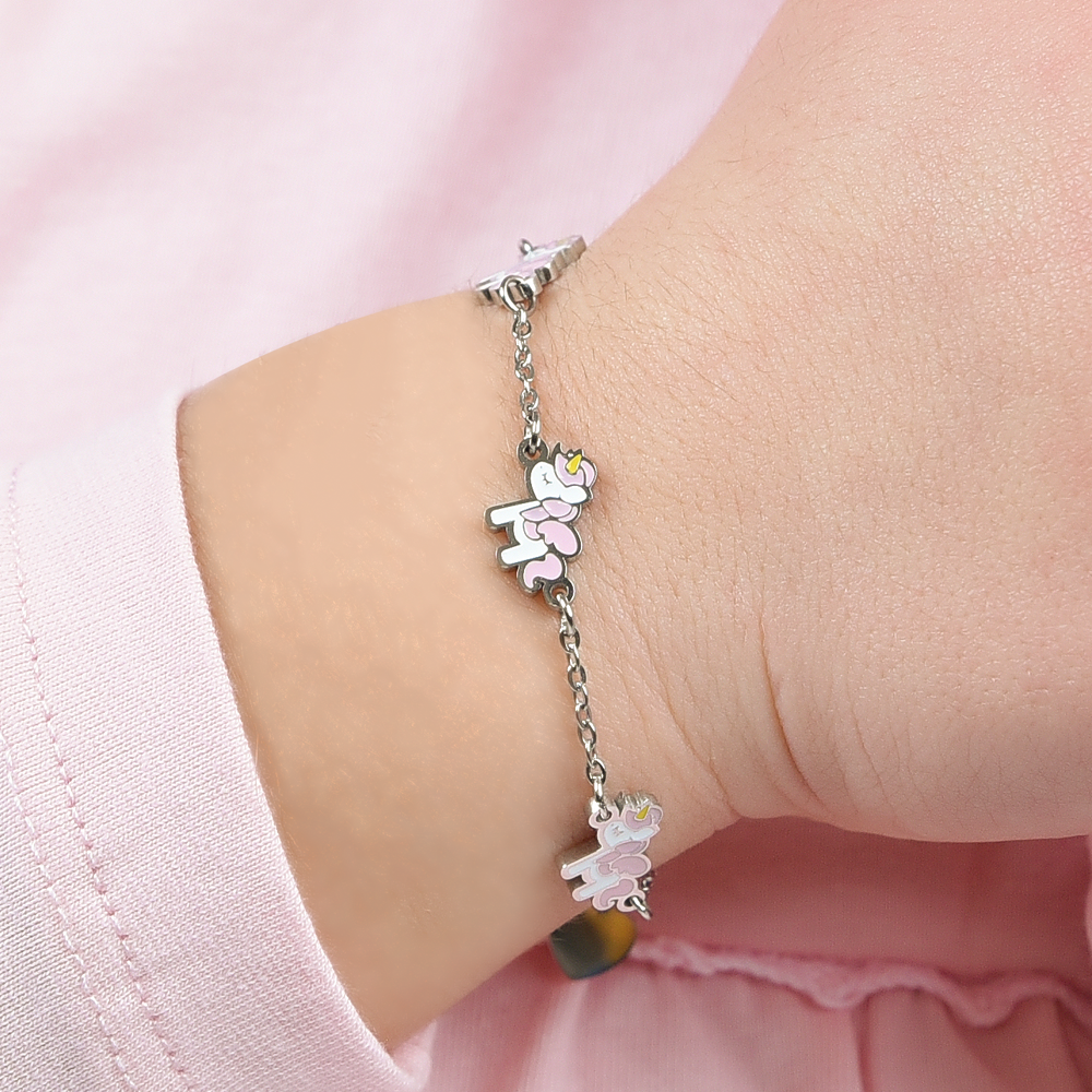 Bracciale Luca Barra bambina Smalto Rosa Unicorni _JB119