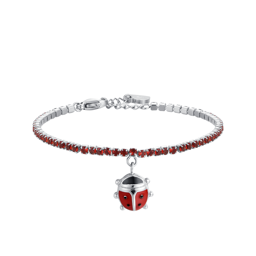Bracciale Luca Barra Bambina Tennis Zirconi Rossi Ciondolo Coccinella _JB170